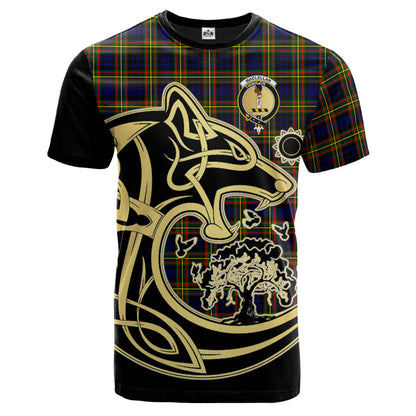 Printivon MacLellan Modern Crest Celtic Wolf Tartan T Shirt Custom Your Text