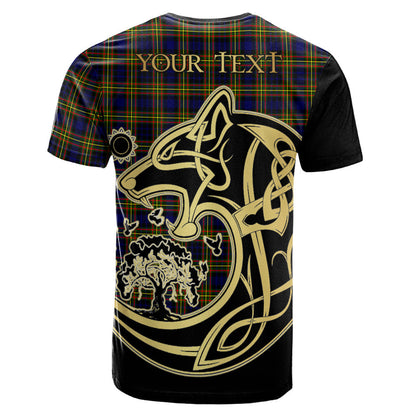 Printivon MacLellan Modern Crest Celtic Wolf Tartan T Shirt Custom Your Text