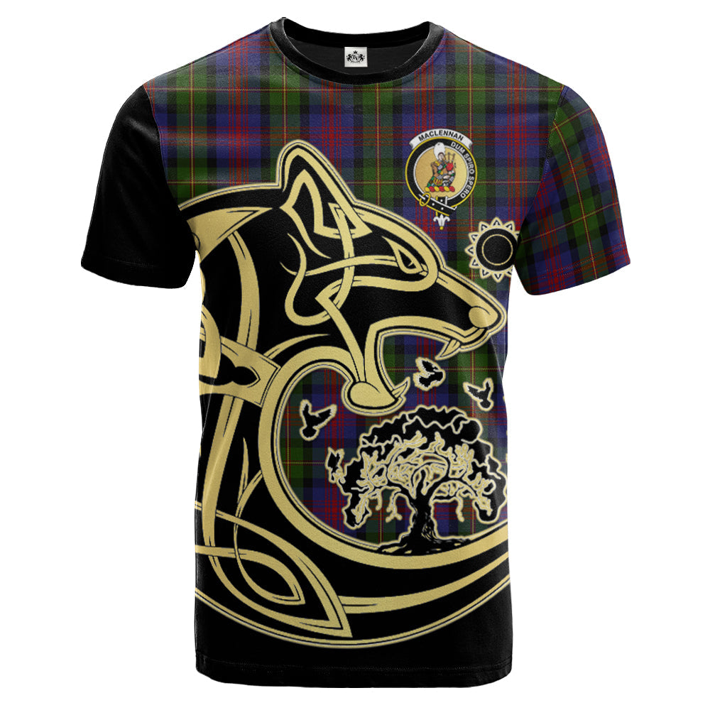 Printivon MacLennan Crest Celtic Wolf Tartan T Shirt Custom Your Text