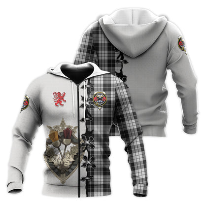 Printivon Macleod Black And White Tartan Hoodie Lion Rampant And Celtic Thistle Style