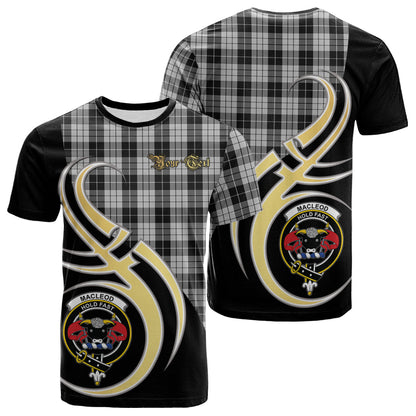 Printivon MacLeod Black and White Tartan Crest Believe In Me T Shirt