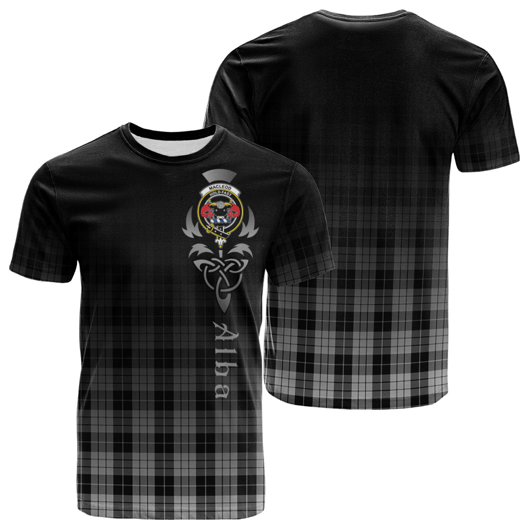 Printivon MacLeod Black and White Tartan Crest Alba Celtic T Shirt