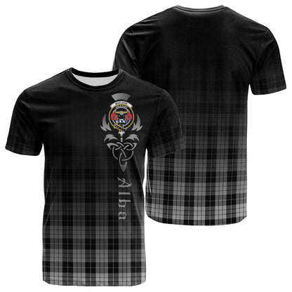 Printivon MacLeod Black and White Tartan Crest Alba Celtic T Shirt