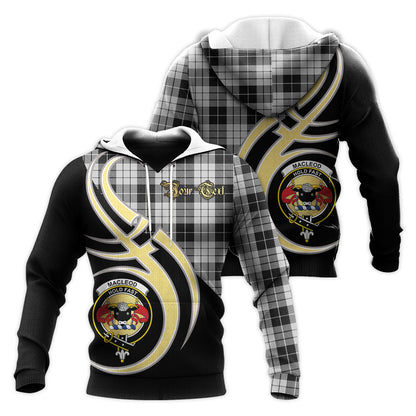 Printivon Macleod Black And White Clan Believe In Me Crest Tartan Knitted Hoodie Custom Your Text