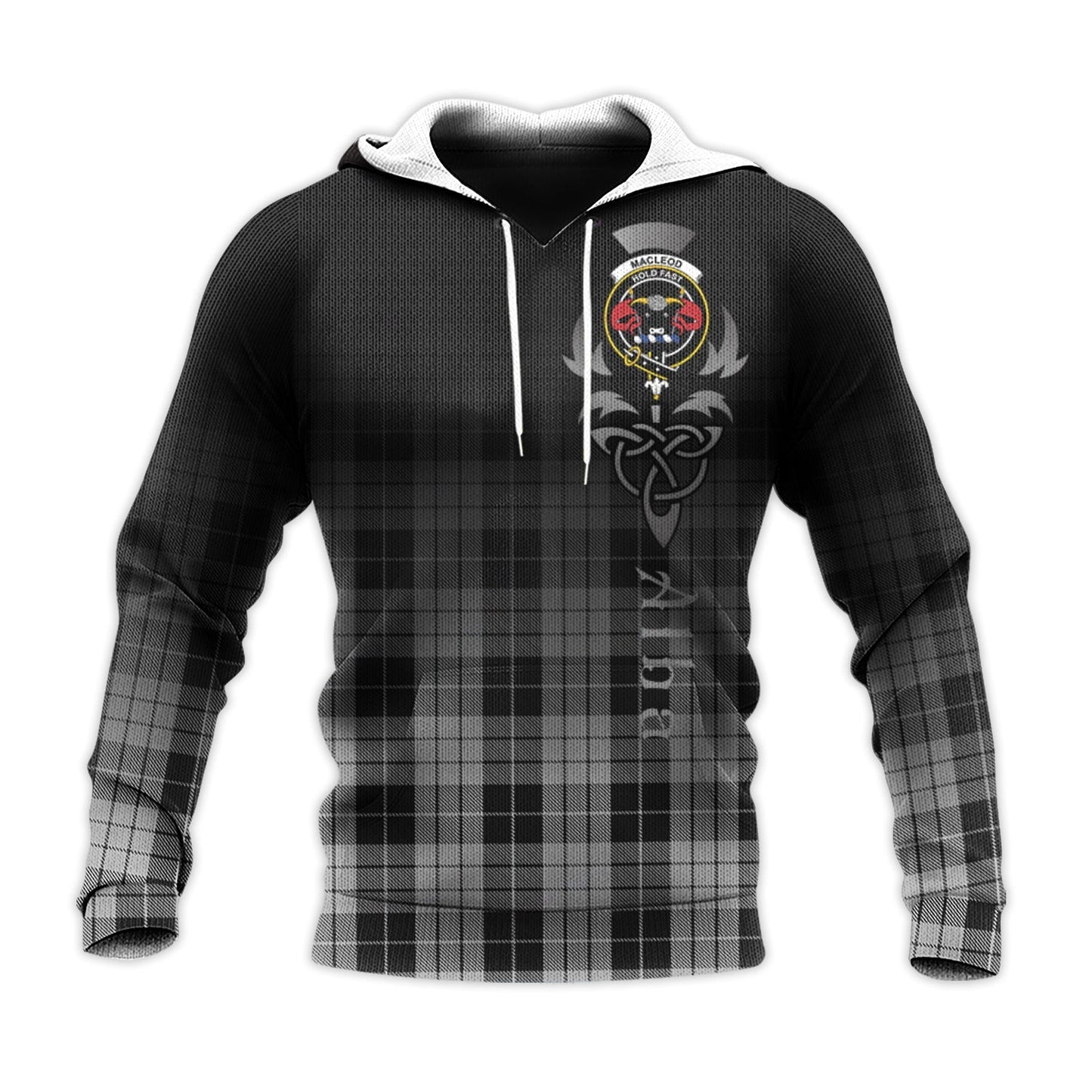 Printivon Macleod Black And White Tartan Crest Alba Celtic Hoodie