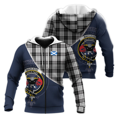 Printivon Macleod Black And White Tartan Scottish Crest Hoodie