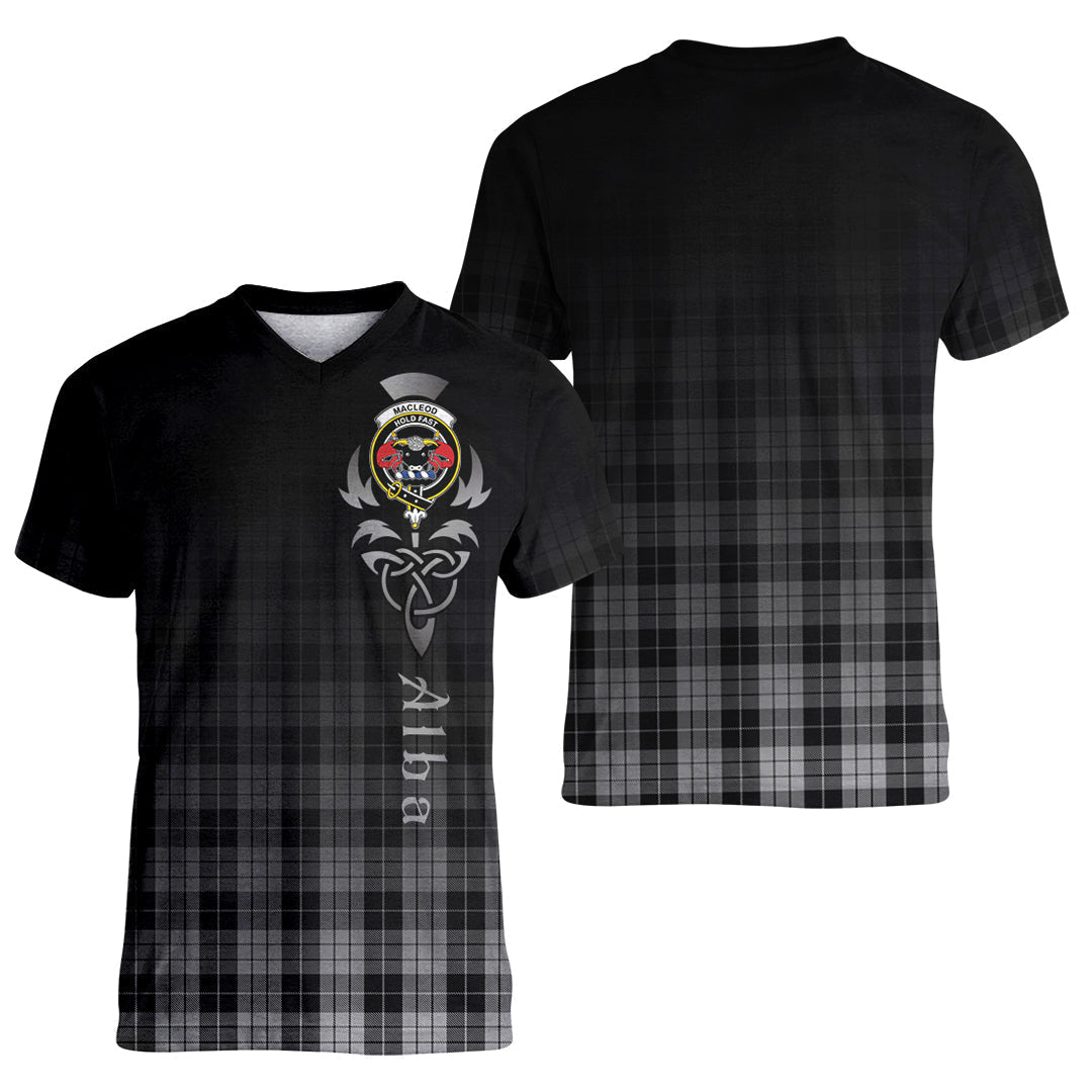 Printivon MacLeod Black and White Tartan Crest Alba Celtic T Shirt