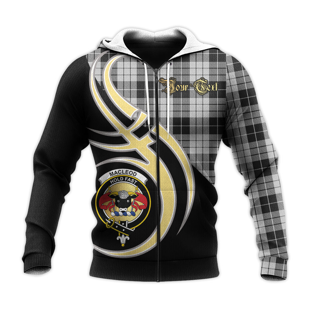Printivon Macleod Black And White Clan Believe In Me Crest Tartan Knitted Hoodie Custom Your Text