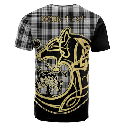 Printivon MacLeod Black and White Crest Celtic Wolf Tartan T Shirt Custom Your Text