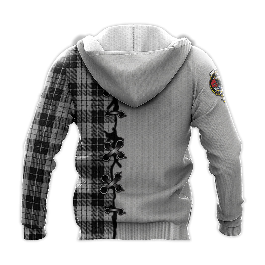 Printivon Macleod Black And White Tartan Hoodie Lion Rampant And Celtic Thistle Style