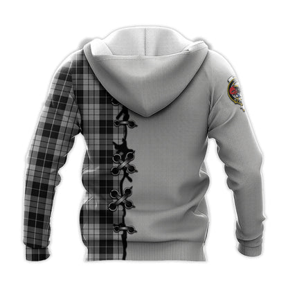 Printivon Macleod Black And White Tartan Hoodie Lion Rampant And Celtic Thistle Style