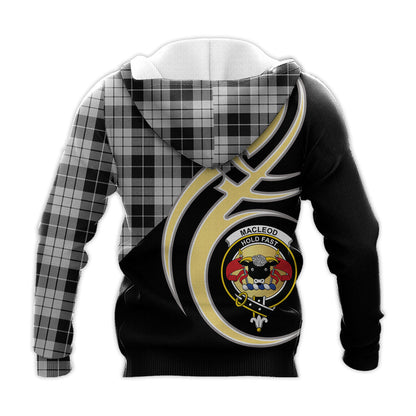 Printivon Macleod Black And White Clan Believe In Me Crest Tartan Knitted Hoodie Custom Your Text