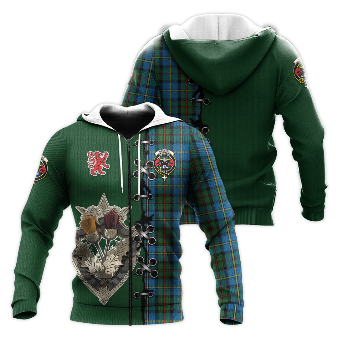 Printivon Macleod Green Tartan Hoodie Lion Rampant And Celtic Thistle Style