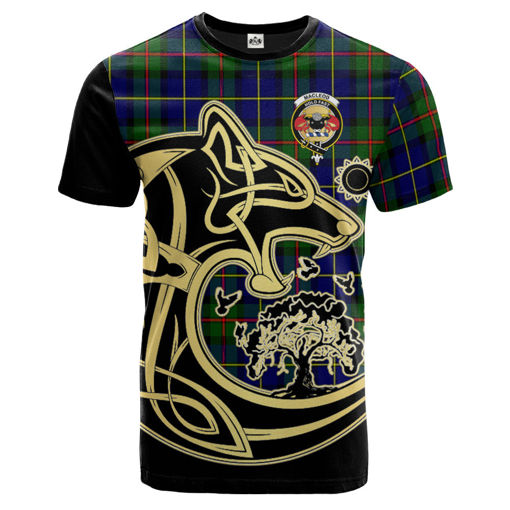 Printivon MacLeod of Harris Modern Crest Celtic Wolf Tartan T Shirt Custom Your Text