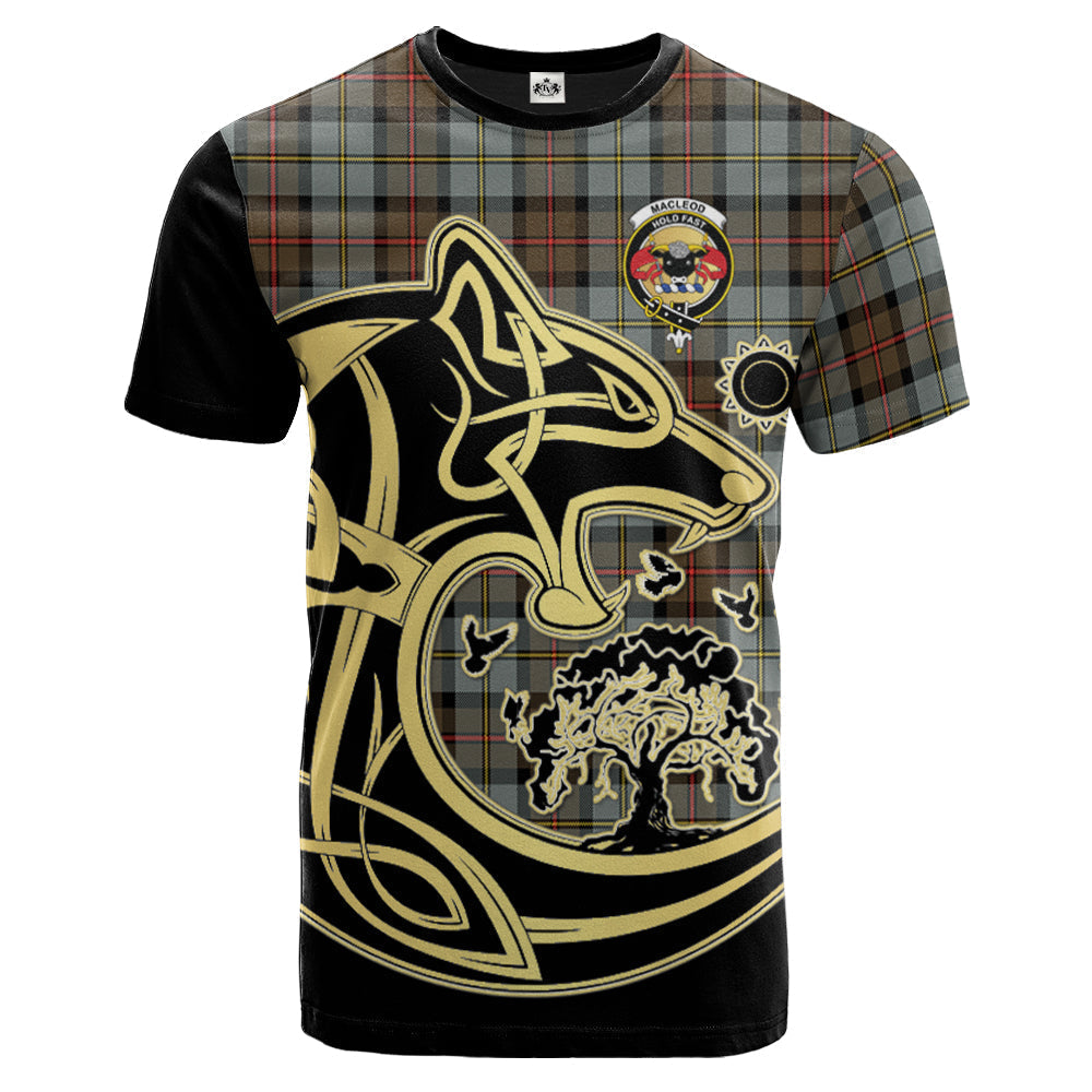 Printivon MacLeod of Harris Weathered Crest Celtic Wolf Tartan T Shirt Custom Your Text