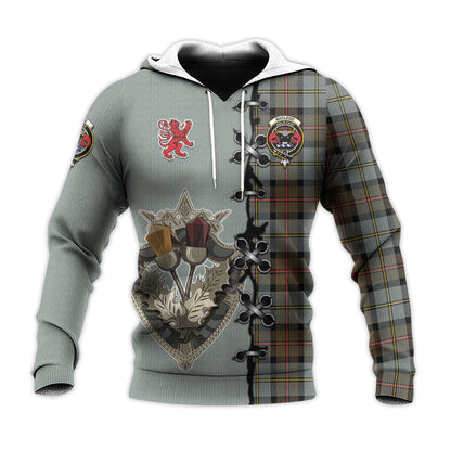 Printivon Macleod Of Harris Weathered Tartan Hoodie Lion Rampant And Celtic Thistle Style