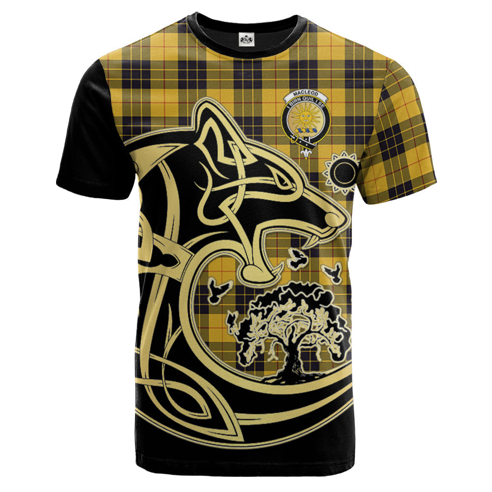 Printivon MacLeod of Lewis Ancient Crest Celtic Wolf Tartan T Shirt Custom Your Text