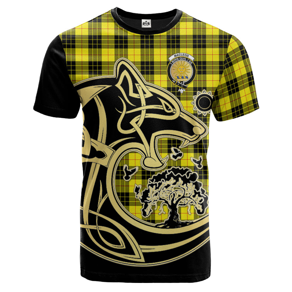 Printivon MacLeod of Lewis Modern Crest Celtic Wolf Tartan T Shirt Custom Your Text