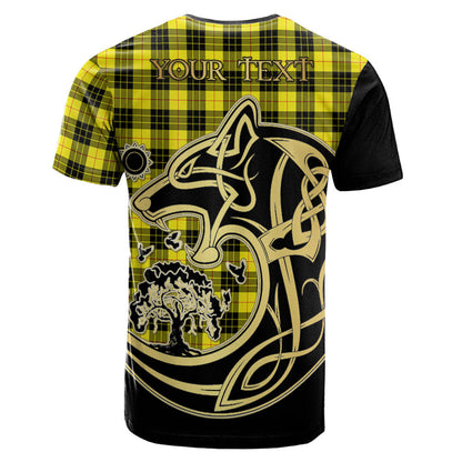Printivon MacLeod of Lewis Modern Crest Celtic Wolf Tartan T Shirt Custom Your Text
