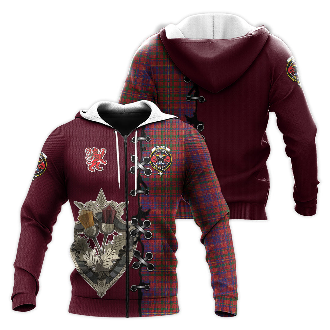 Printivon Macleod Red Tartan Hoodie Lion Rampant And Celtic Thistle Style
