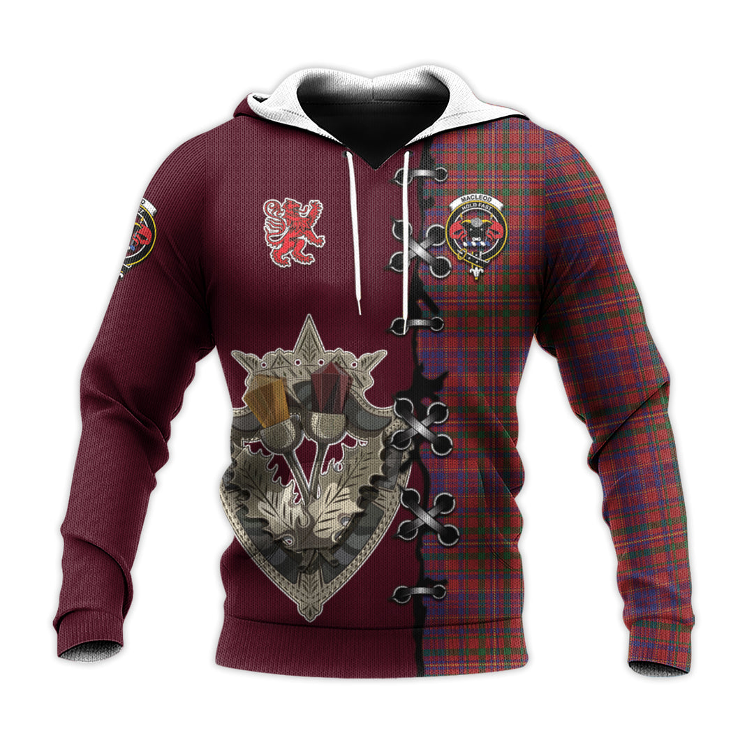 Printivon Macleod Red Tartan Hoodie Lion Rampant And Celtic Thistle Style