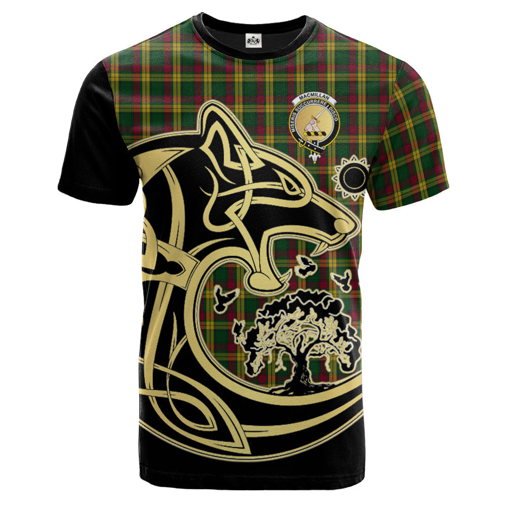 Printivon MacMillan Ancient Crest Celtic Wolf Tartan T Shirt Custom Your Text