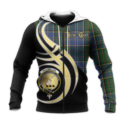 Printivon Macmillan Hunting Clan Believe In Me Crest Tartan Knitted Hoodie Custom Your Text