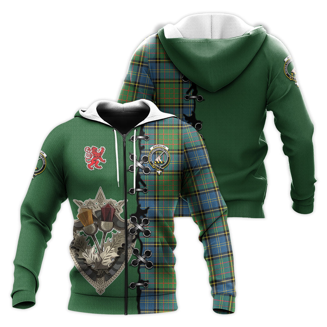 Printivon Macmillan Hunting Ancient Tartan Hoodie Lion Rampant And Celtic Thistle Style