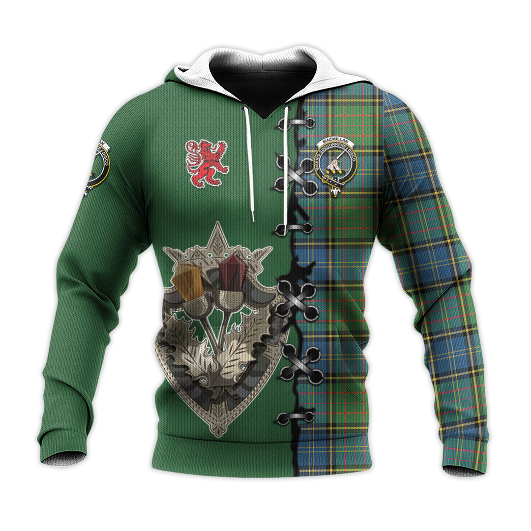 Printivon Macmillan Hunting Ancient Tartan Hoodie Lion Rampant And Celtic Thistle Style