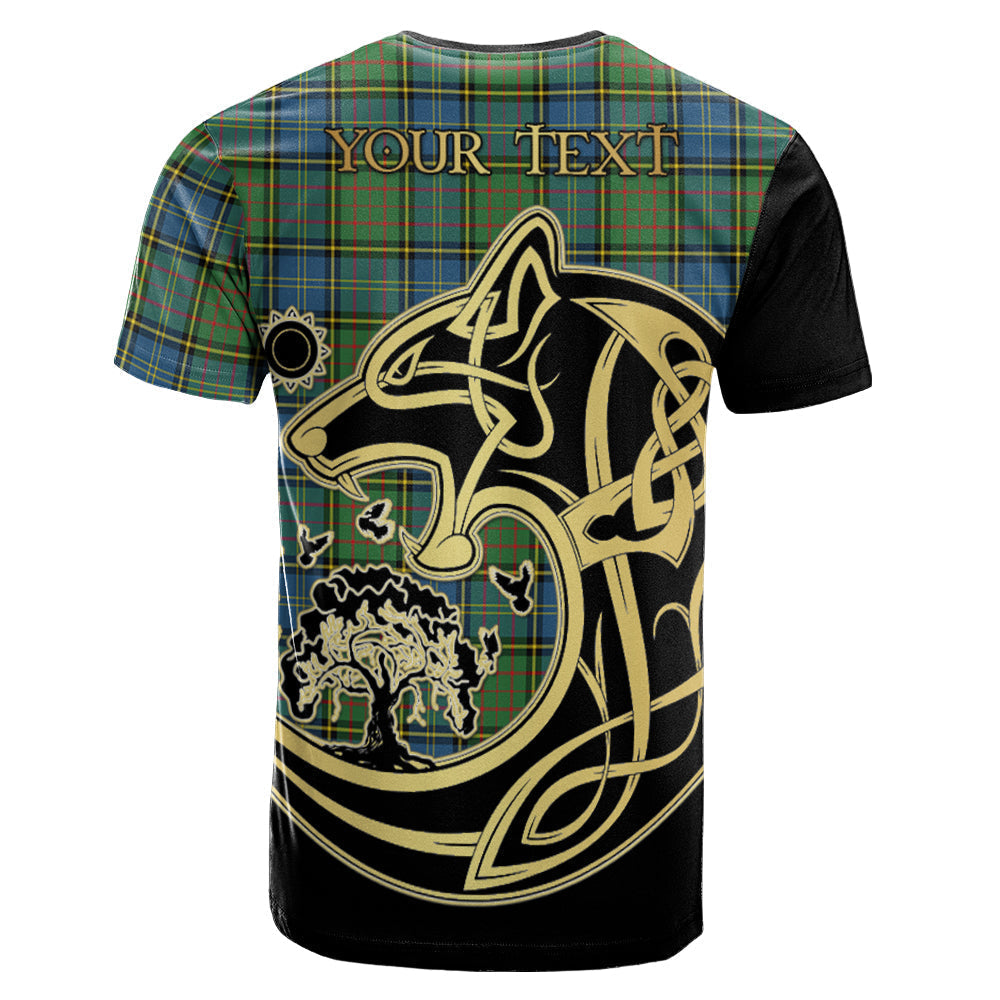 Printivon MacMillan Hunting Ancient Crest Celtic Wolf Tartan T Shirt Custom Your Text