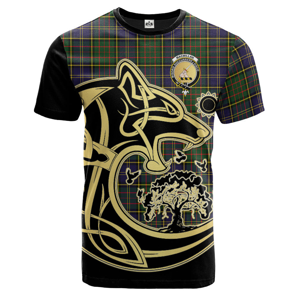Printivon MacMillan Hunting Modern Crest Celtic Wolf Tartan T Shirt Custom Your Text