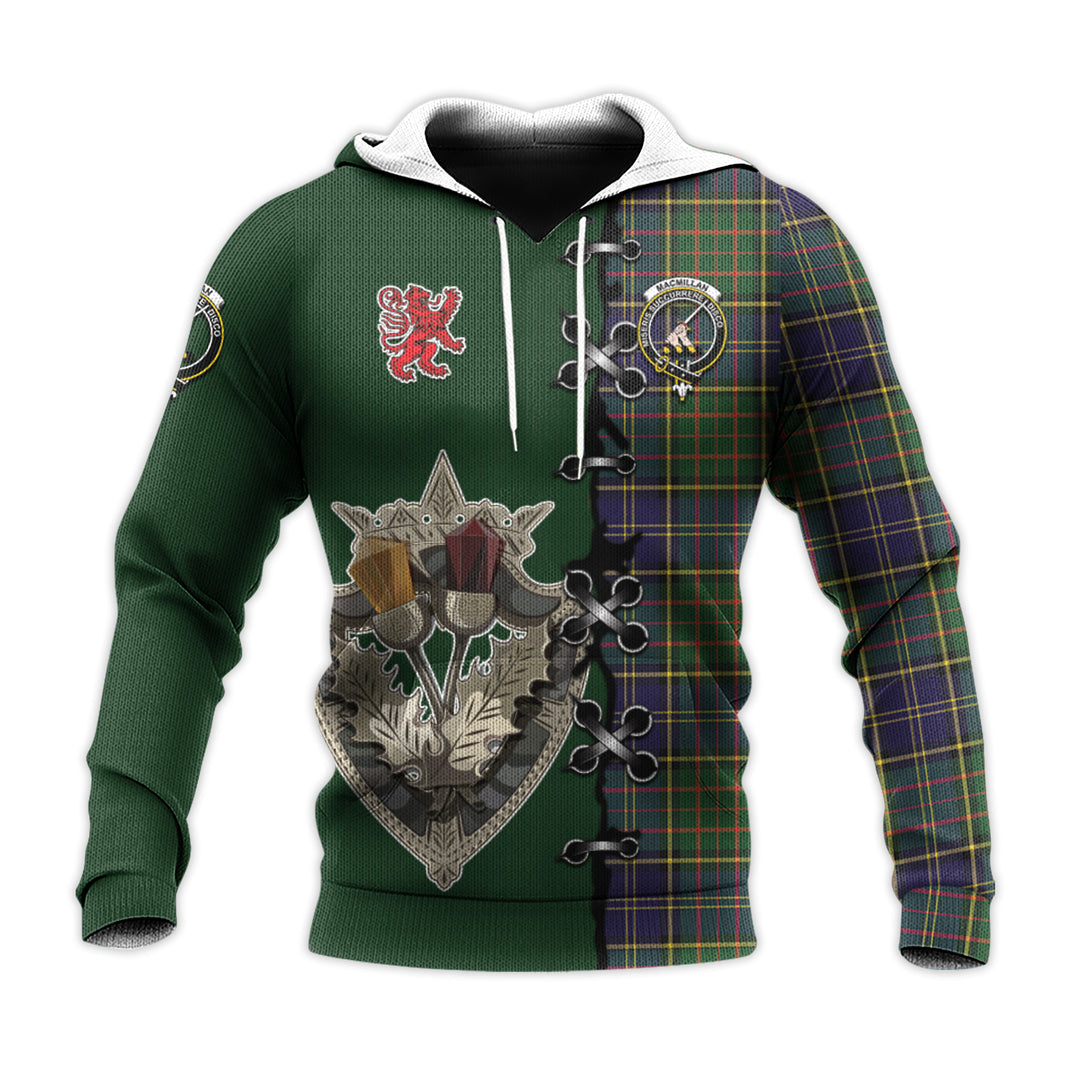 Printivon Macmillan Hunting Modern Tartan Hoodie Lion Rampant And Celtic Thistle Style