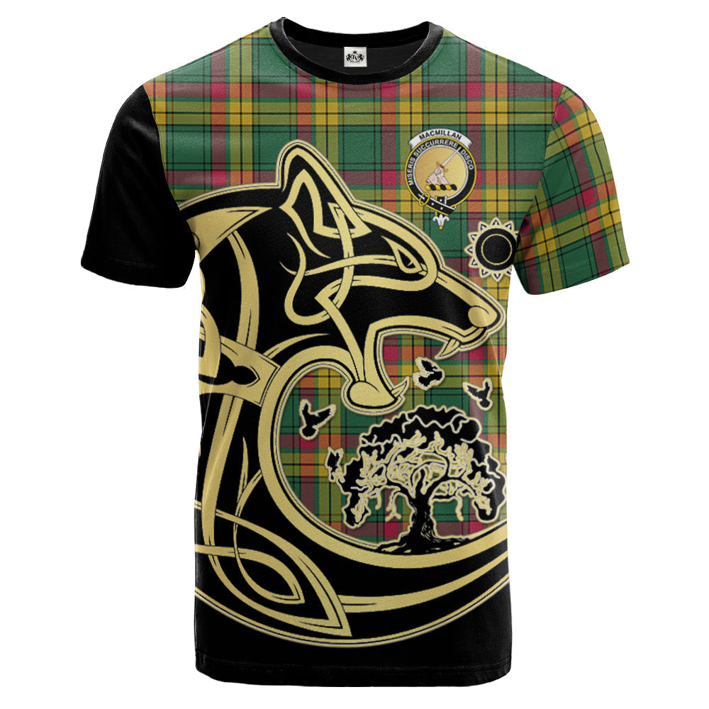 Printivon MacMillan Old Ancient Crest Celtic Wolf Tartan T Shirt Custom Your Text