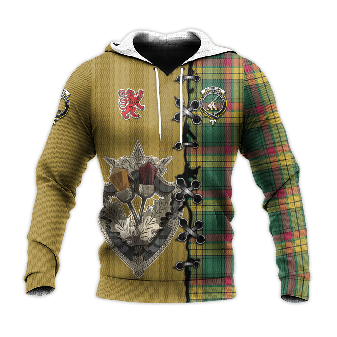 Printivon Macmillan Old Ancient Tartan Hoodie Lion Rampant And Celtic Thistle Style