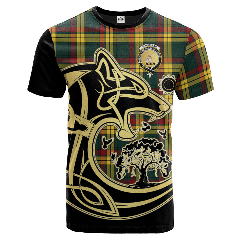 Printivon MacMillan Old Modern Crest Celtic Wolf Tartan T Shirt Custom Your Text