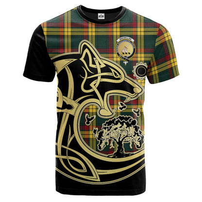 Printivon MacMillan Old Modern Crest Celtic Wolf Tartan T Shirt Custom Your Text