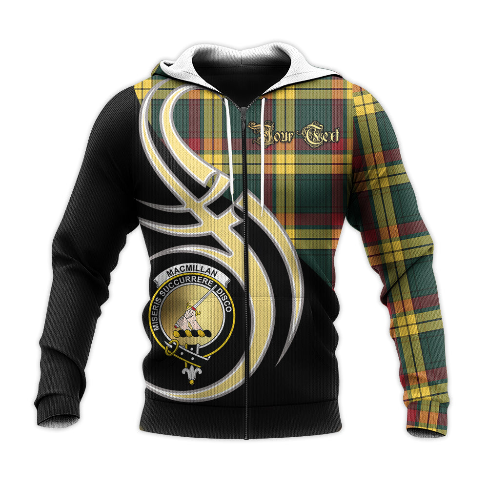 Printivon Macmillan Old Modern Clan Believe In Me Crest Tartan Knitted Hoodie Custom Your Text
