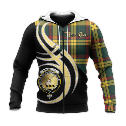 Printivon Macmillan Old Modern Clan Believe In Me Crest Tartan Knitted Hoodie Custom Your Text