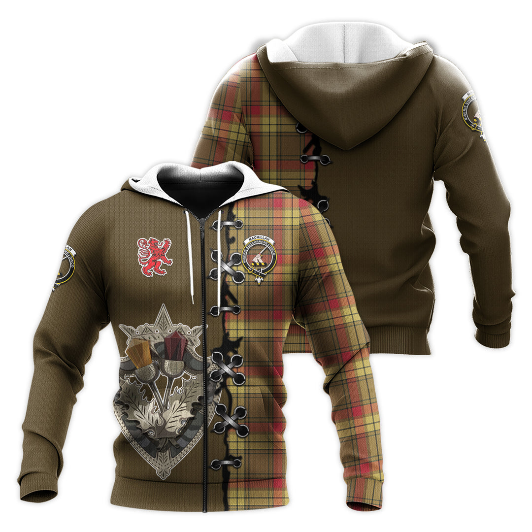 Printivon Macmillan Old Weathered Tartan Hoodie Lion Rampant And Celtic Thistle Style