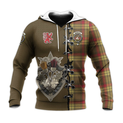 Printivon Macmillan Old Weathered Tartan Hoodie Lion Rampant And Celtic Thistle Style
