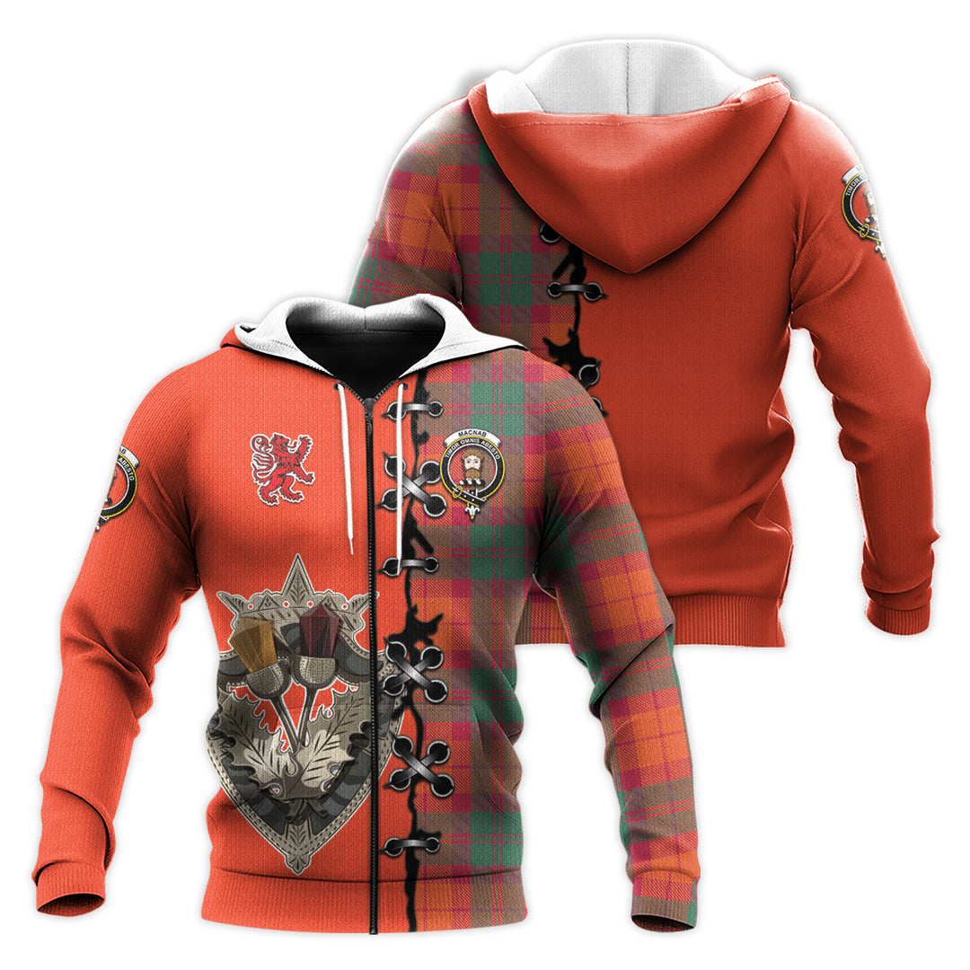 Printivon Macnab Ancient Tartan Hoodie Lion Rampant And Celtic Thistle Style
