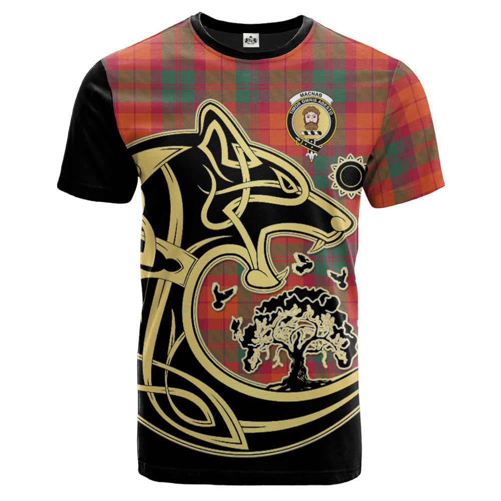 Printivon MacNab Ancient Crest Celtic Wolf Tartan T Shirt Custom Your Text
