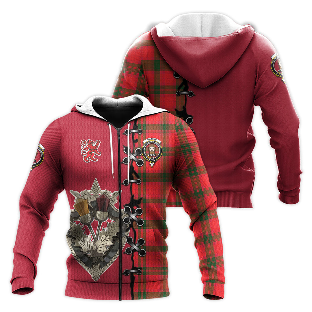 Printivon Macnab Modern Tartan Hoodie Lion Rampant And Celtic Thistle Style