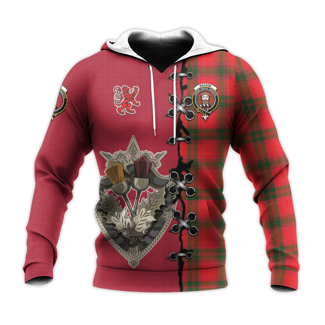 Printivon Macnab Modern Tartan Hoodie Lion Rampant And Celtic Thistle Style