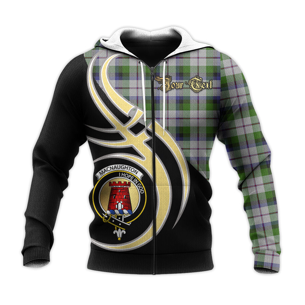 Printivon Macnaughton Dress Clan Believe In Me Crest Tartan Knitted Hoodie Custom Your Text
