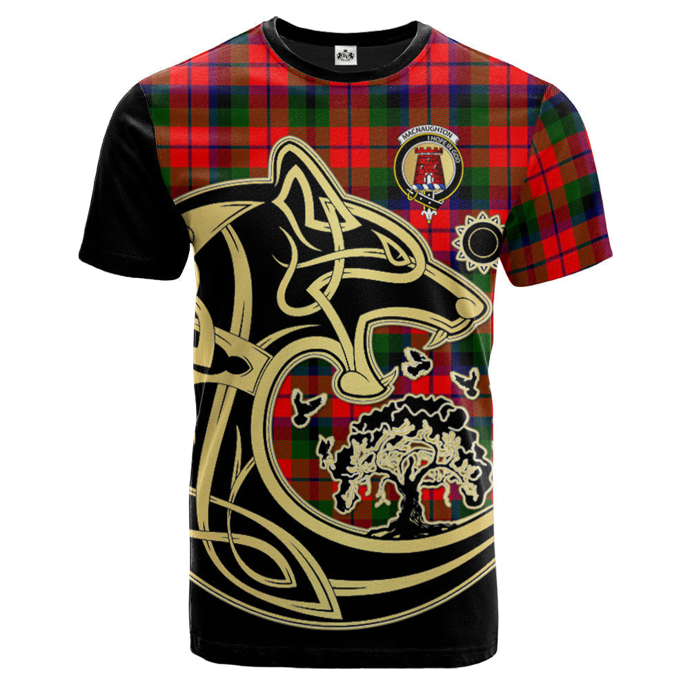 Printivon MacNaughton Modern Crest Celtic Wolf Tartan T Shirt Custom Your Text