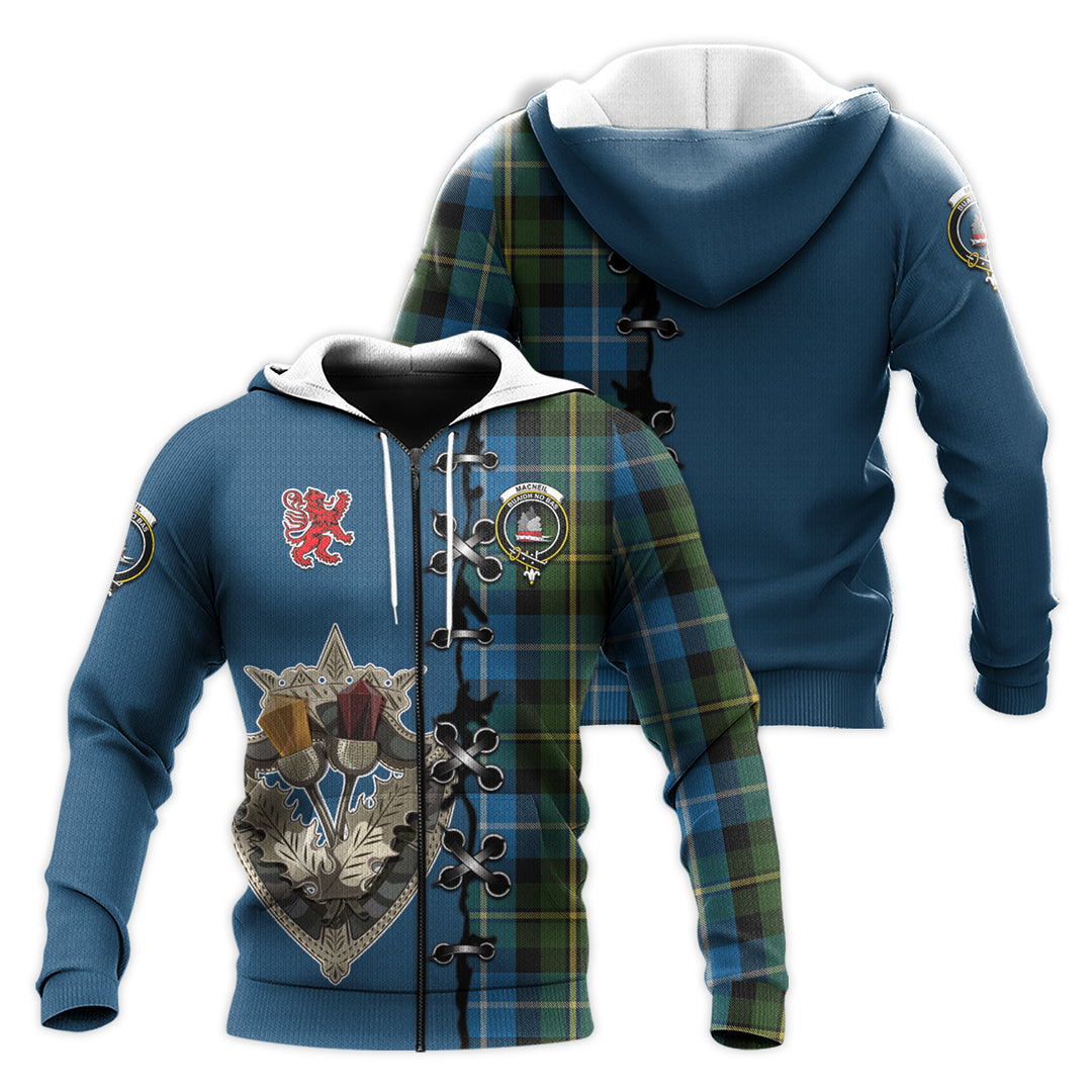 Printivon Macneil Of Barra Tartan Hoodie Lion Rampant And Celtic Thistle Style
