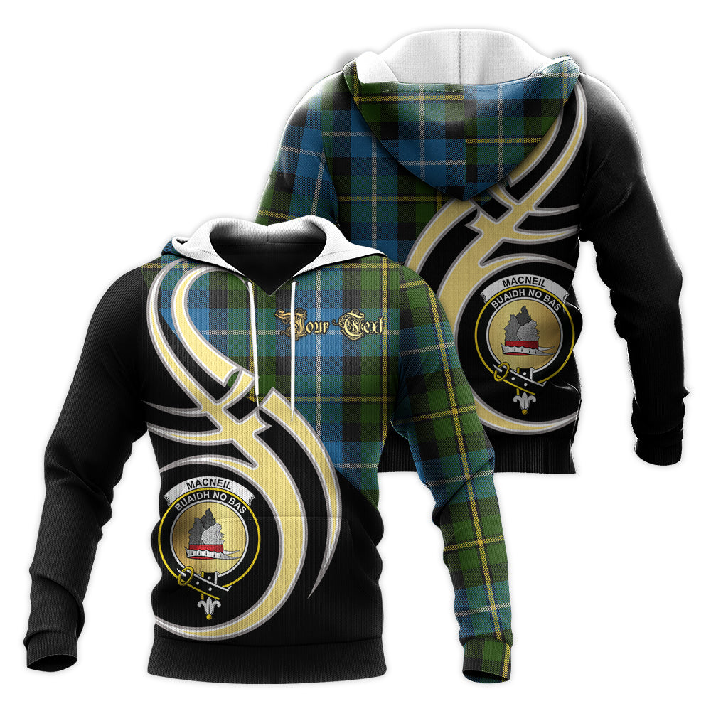 Printivon Macneil Of Barra Clan Believe In Me Crest Tartan Knitted Hoodie Custom Your Text