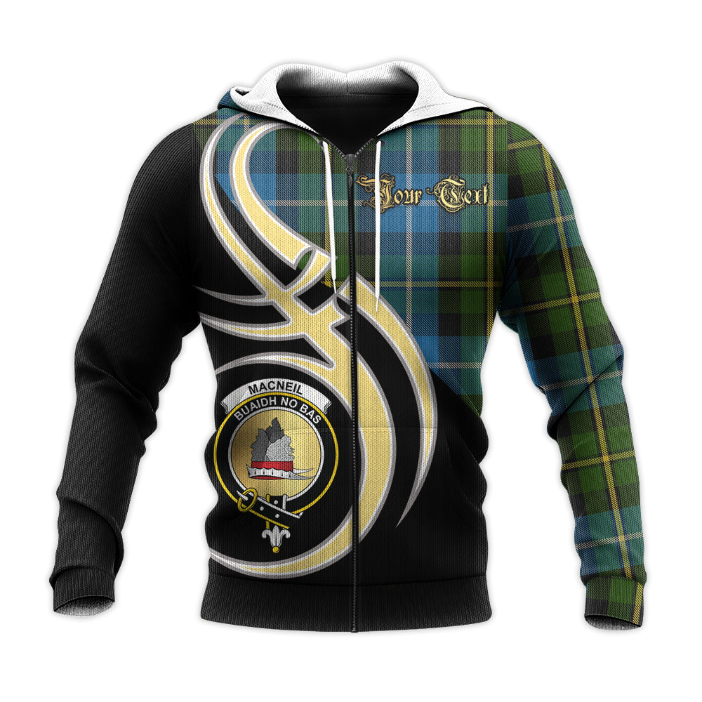 Printivon Macneil Of Barra Clan Believe In Me Crest Tartan Knitted Hoodie Custom Your Text