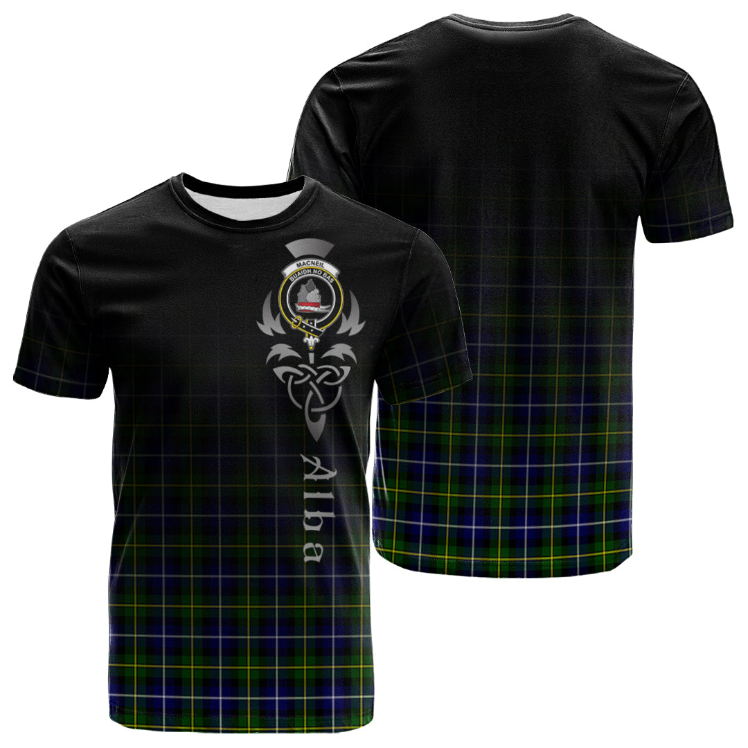 Printivon MacNeil of Barra Modern Tartan Crest Alba Celtic T Shirt